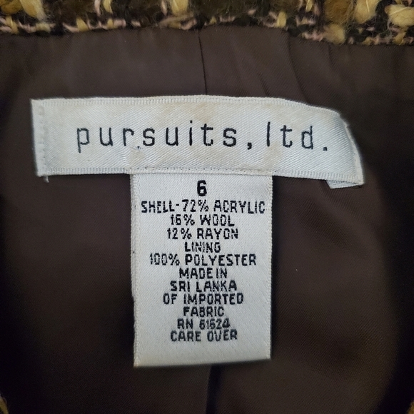 PURSUITS, LTD. WOOL BLEND BLAZER BROWN TWILL SZ 6 - Picture 4 of 4